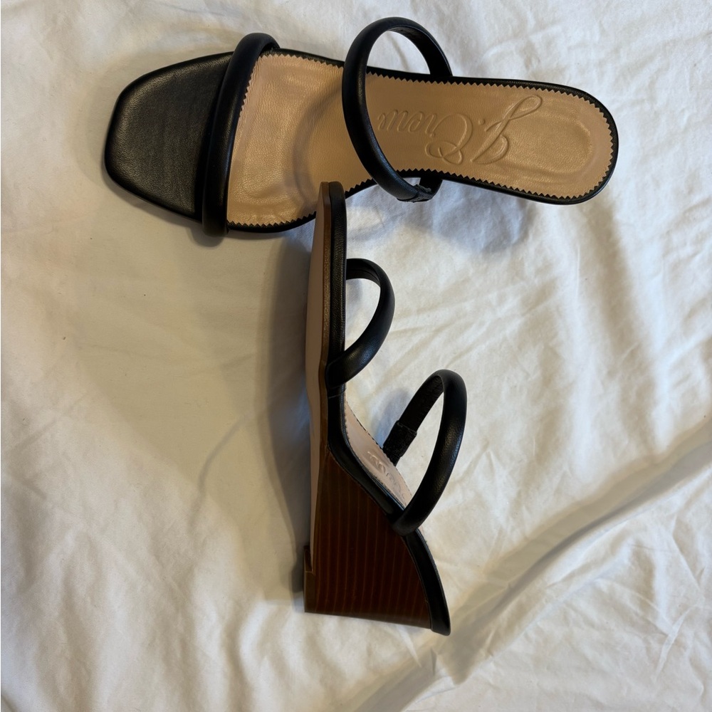J Crew black leather wedge sandal size 6.5 new no tags - Picture 3 of 5